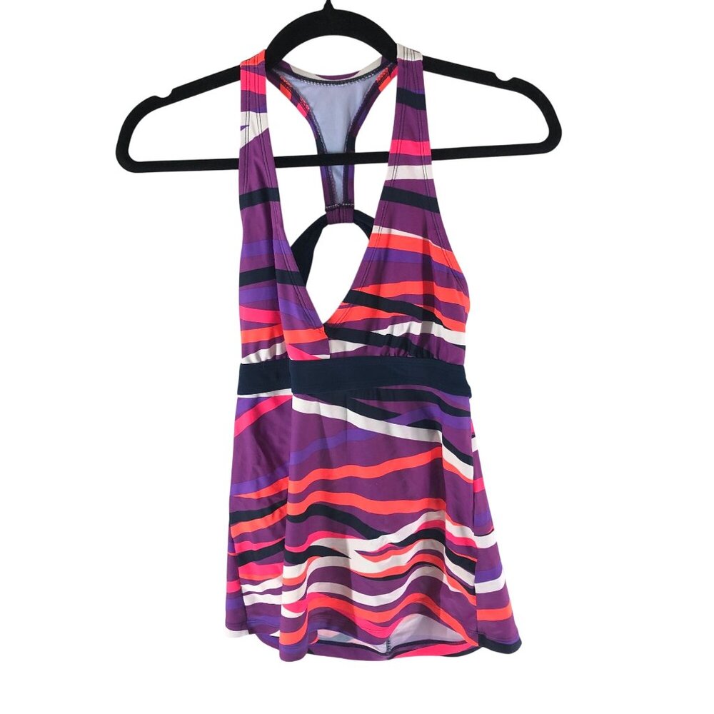 C9 Champion Tankini Top Racerback Open Back Striped Purple Pink M